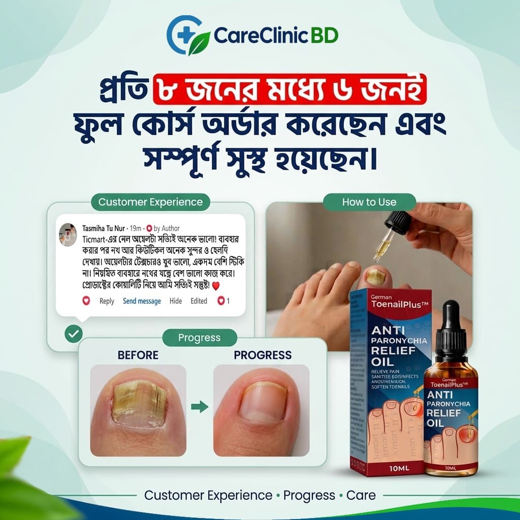 CareClinic BD কাস্টমার এক্সপেরিয়েন্স, প্রোগ্রেস এবং ToenailPlus ব্যবহারের ছবি